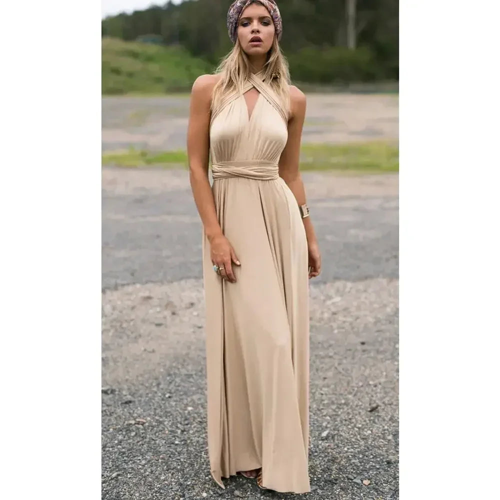 Robe Longue Sexy Sanglé Dame  Multi porté V-cou