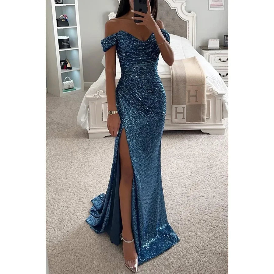 Robe de Soirée Fendue à Paillettes