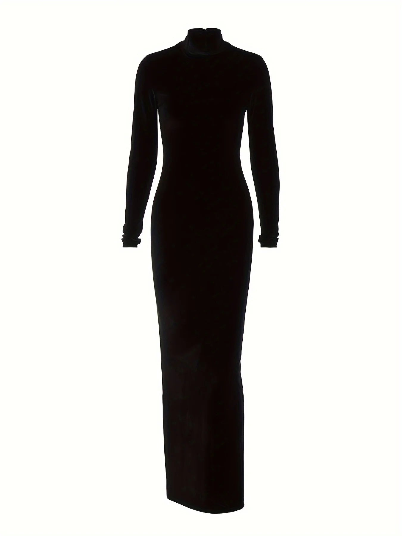 Robe Manches Longues Demi Col Haut Sexy Haut Serré Velours Fourreau