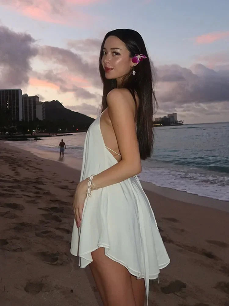 Robe de soirée Sexy à épaules sans manches, ajourée robe de plage, dos nu