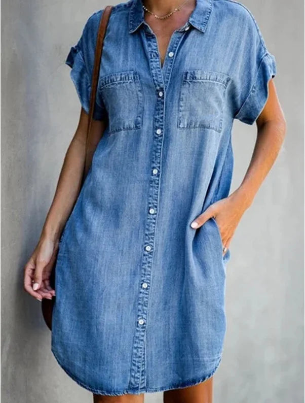 Robe chemise en Denim à simple boutonnage