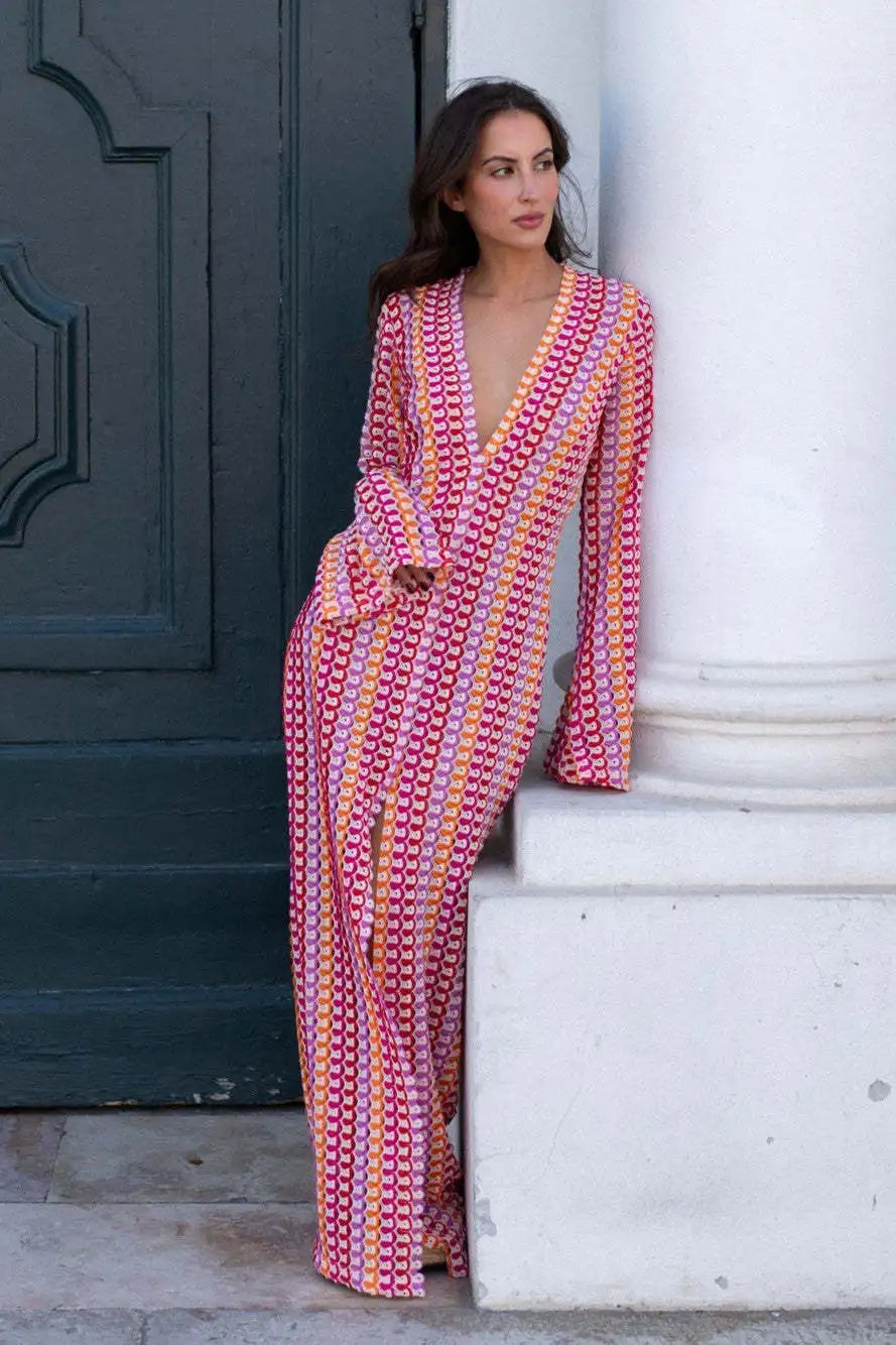Robe Longue en Dentelle Colorée