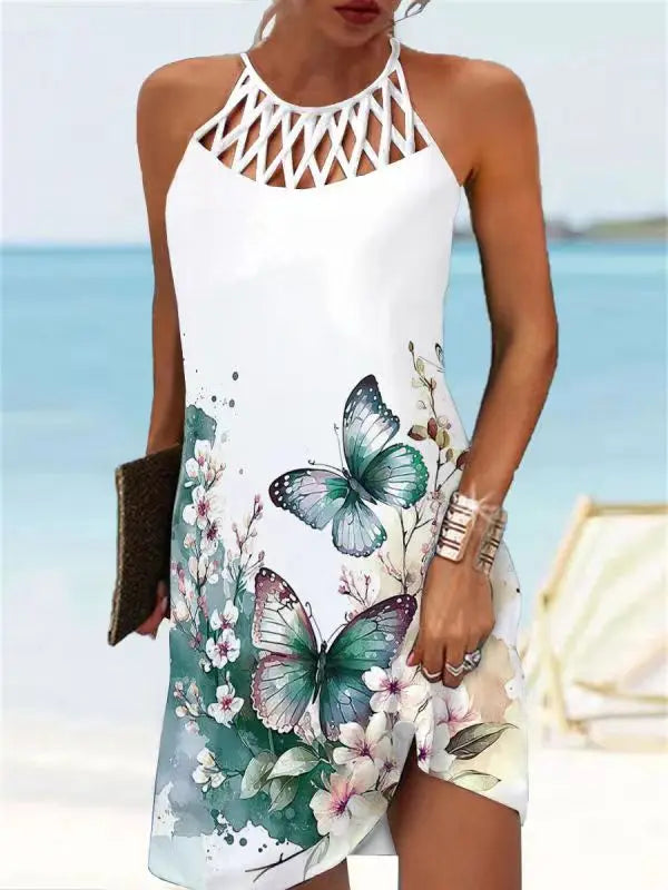 Robe de plage sexy mini à la mode, sans manche