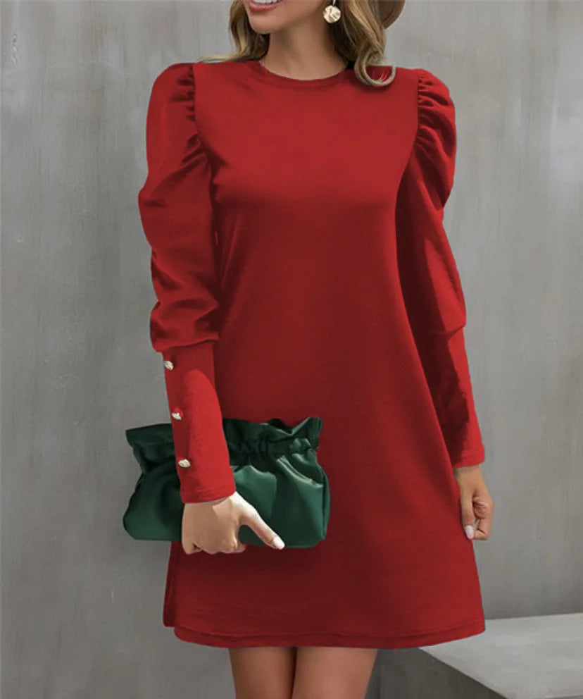 Robe Femme Manches Longues Bulles – Col Rond Boutonnée Automne Hiver 2025