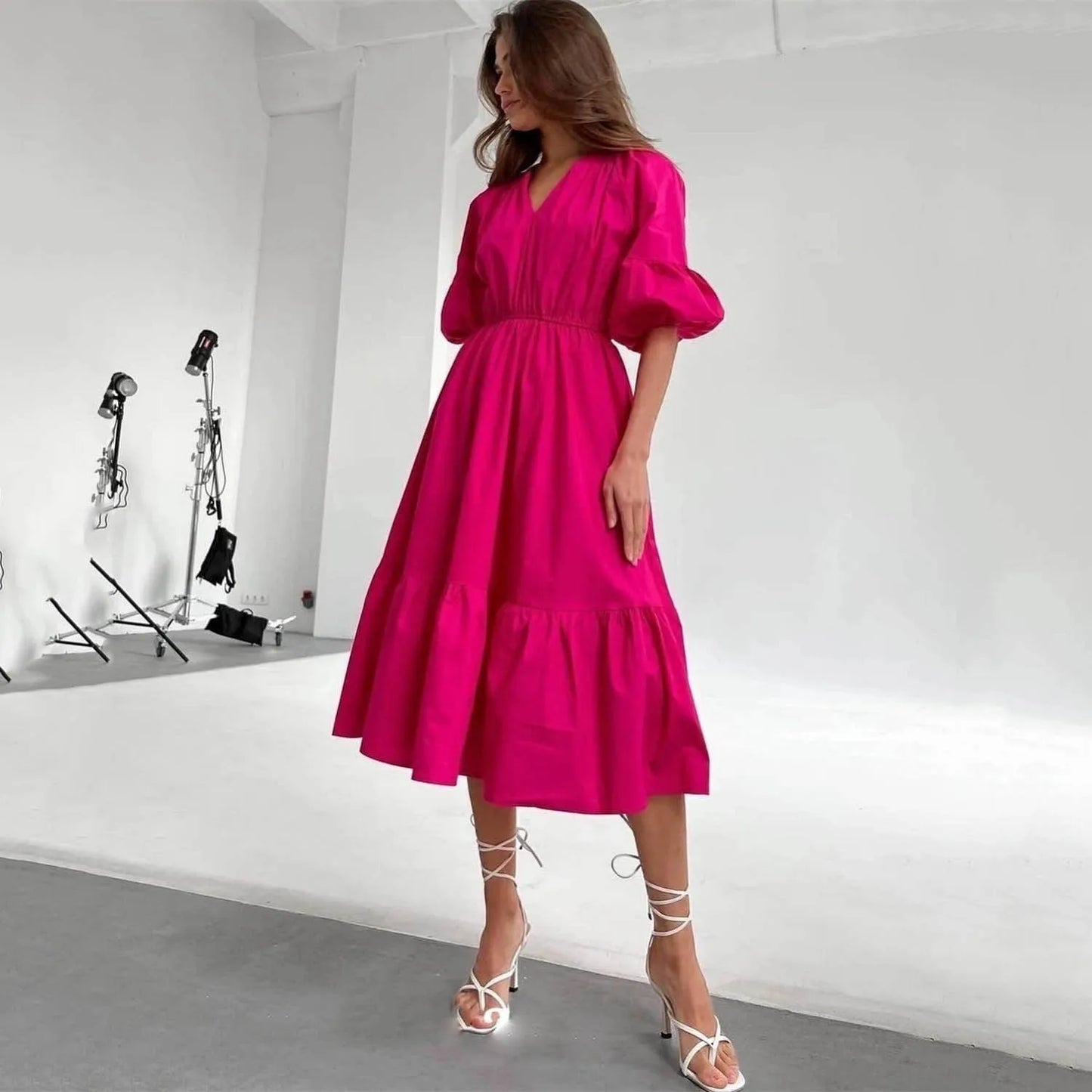 Robe Longue Bohème à Manches Bouffantes