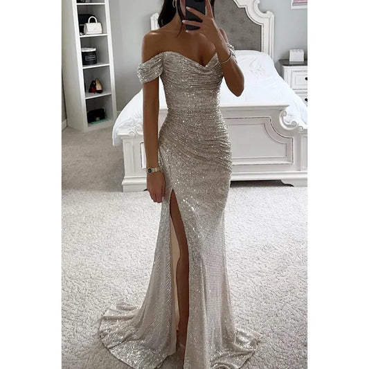 Robe de Soirée Fendue à Paillettes