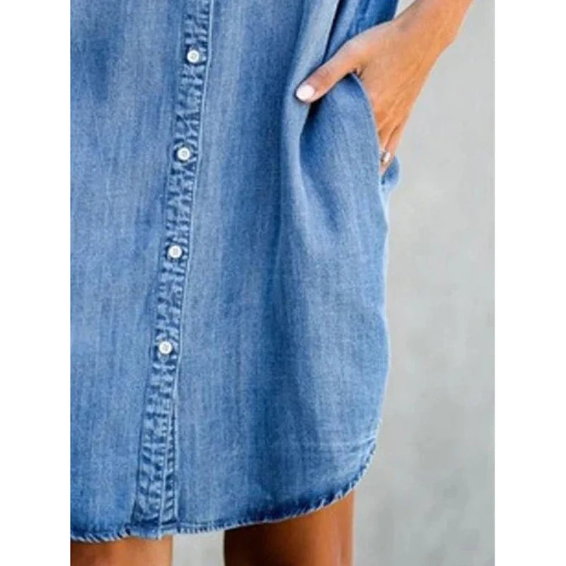Robe chemise en Denim à simple boutonnage