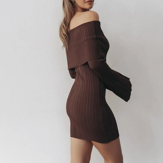 Robe Tricotée Blanche Femme – Épaules Dénudées, Dos Nu, Sexy & Élégante Automne 2025