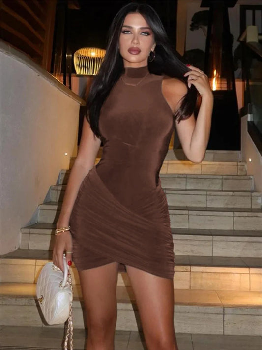 Mini Robe Plissée Sans Manches