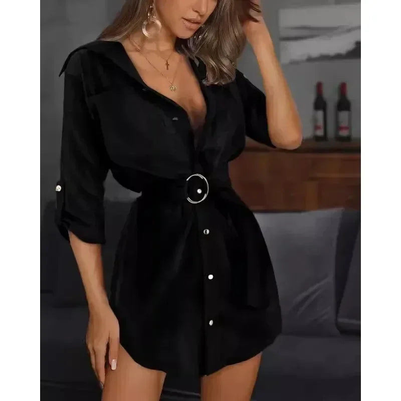 Robe Chemise à Manches Retroussées Polyvalente Mais à La Mode