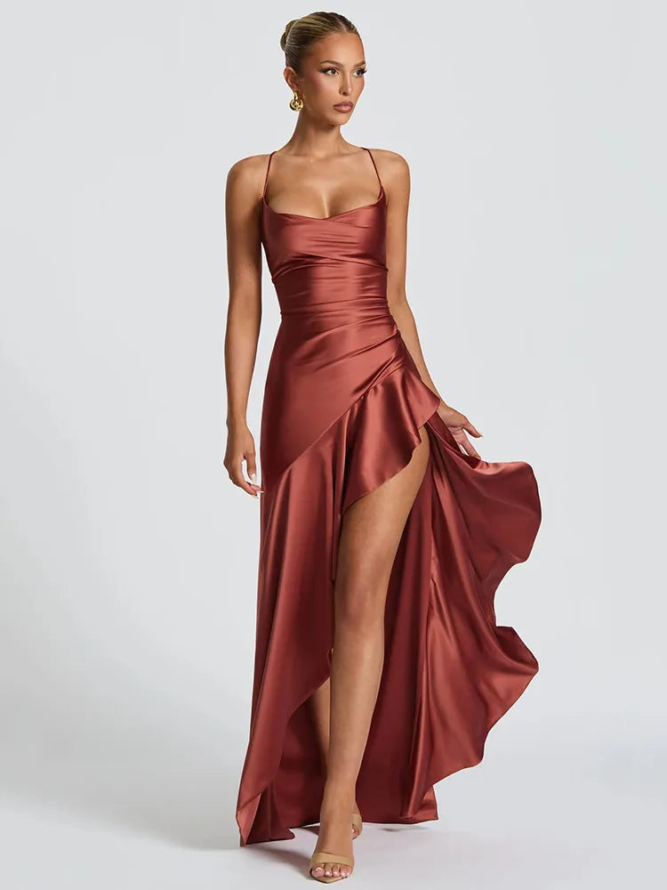 Robe Longue Fendue en Satin
