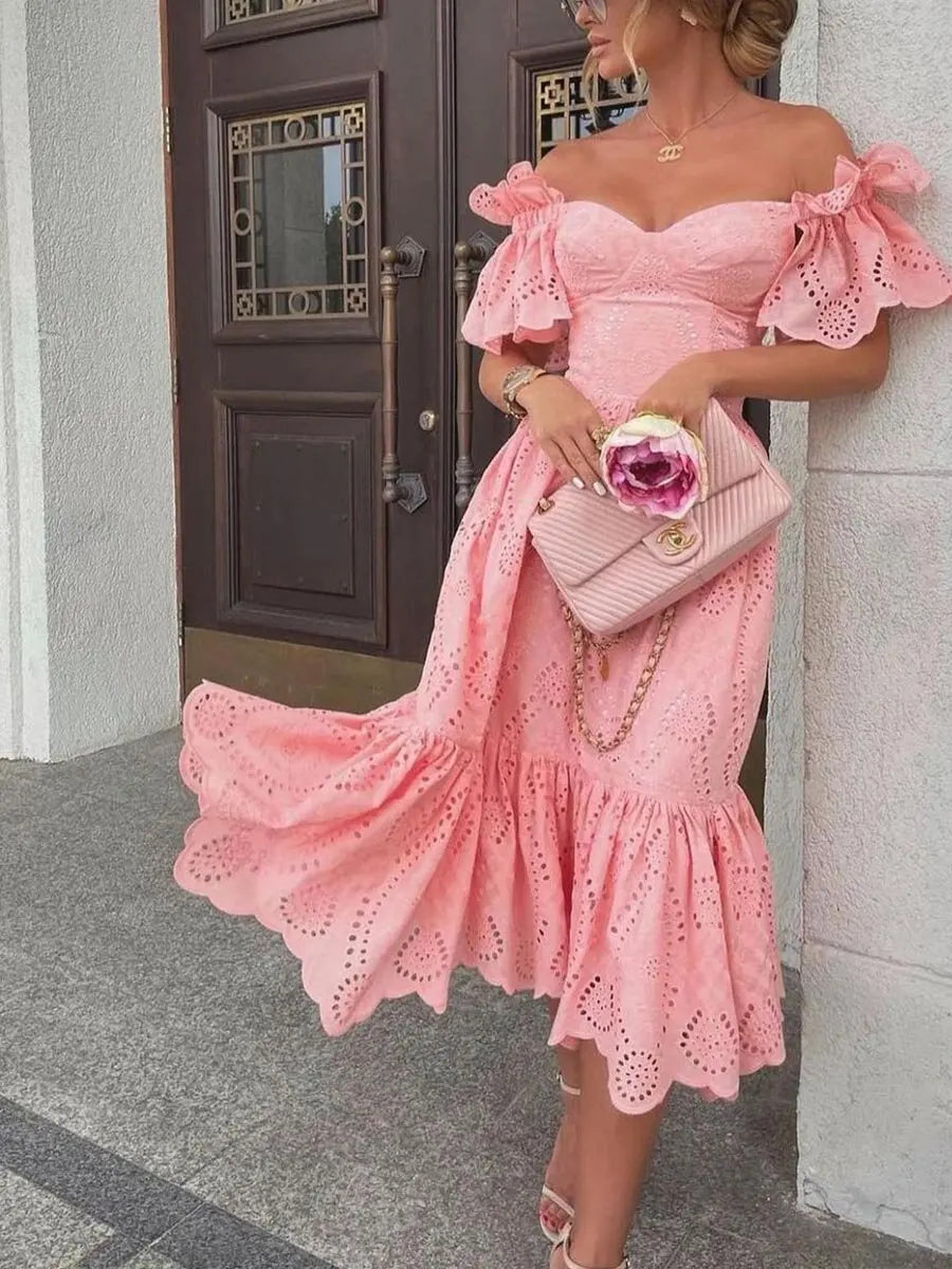 Robe Mi-Longue Épaules Dénudées