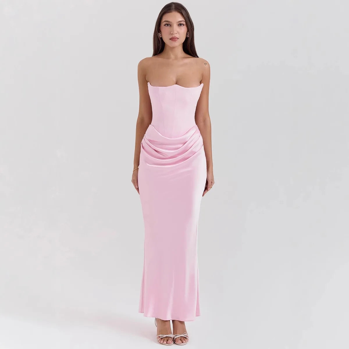 Robe Longue en Satin Sans Bretelles