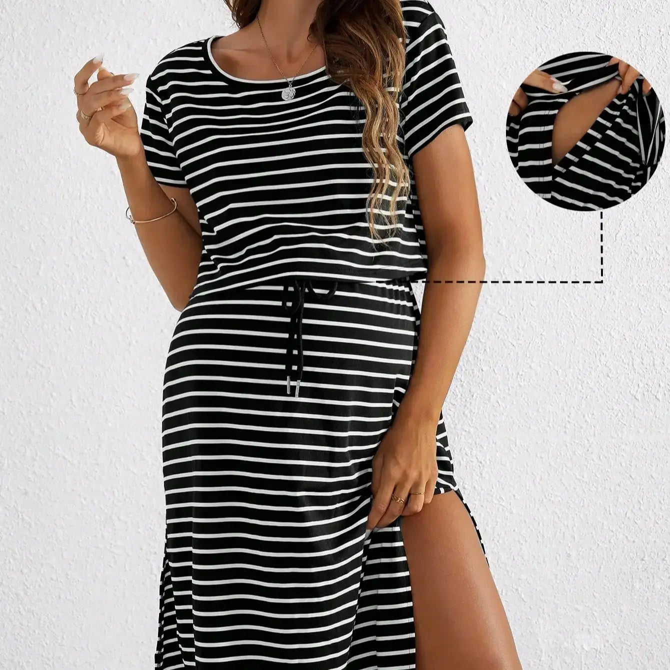 Robe Longue Maternité Allaitement – Élégance Rayée