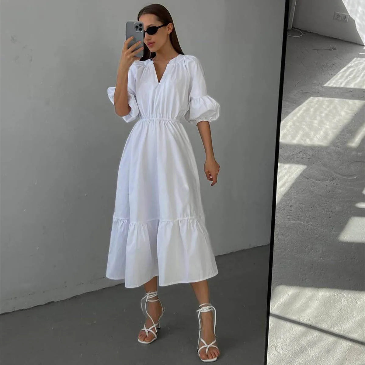 Robe Longue Bohème à Manches Bouffantes