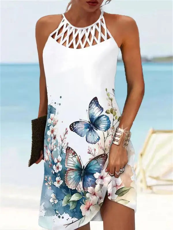 Robe de plage sexy mini à la mode, sans manche