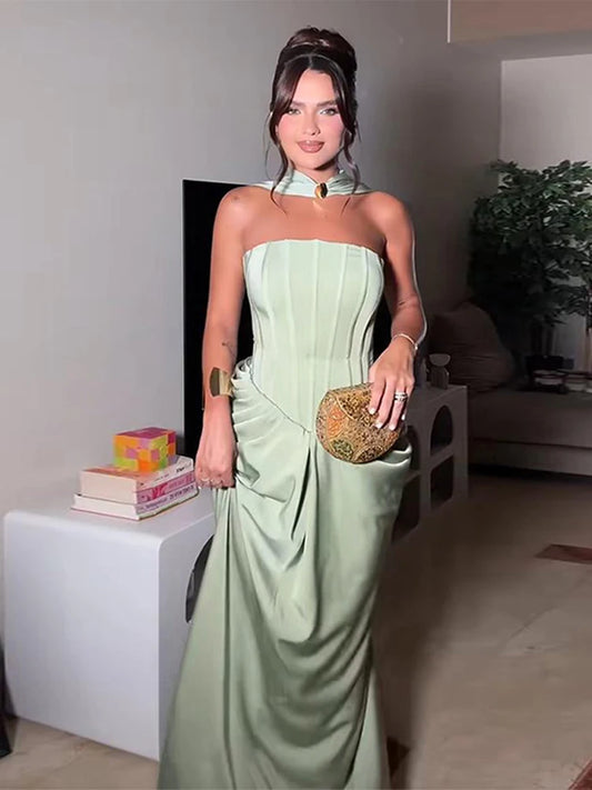 Robe Longue Plissée Sans Bretelles