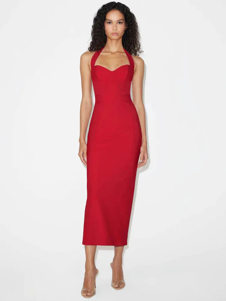 Robe Maxi Rouge Sexy Dos Nu