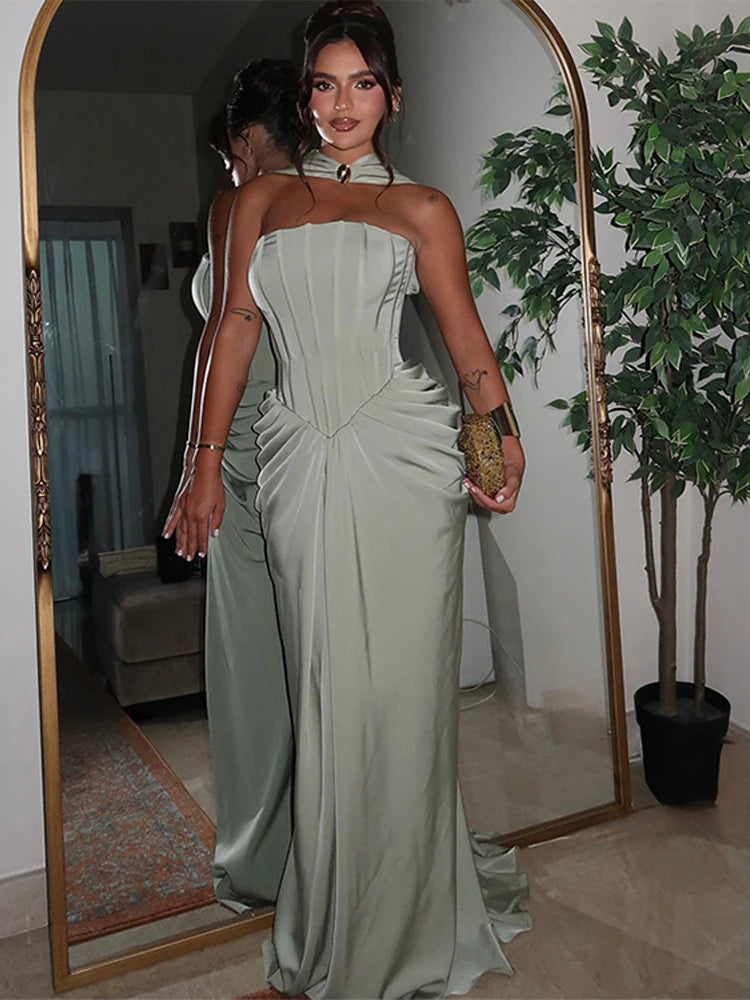 Robe Longue Plissée Sans Bretelles