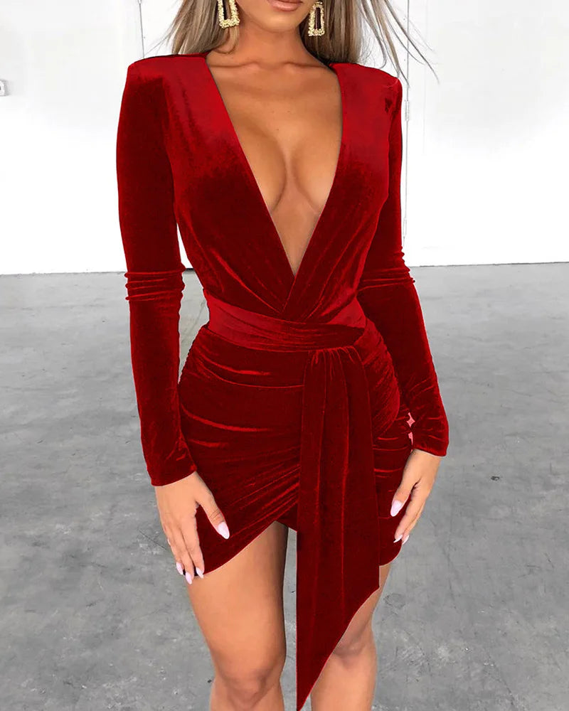 Robe en Velours à Col V Profond