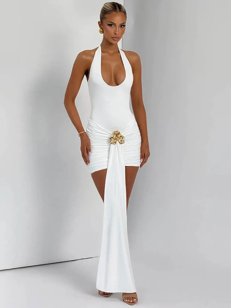 Mini Robe Drapée Métal & Fleur