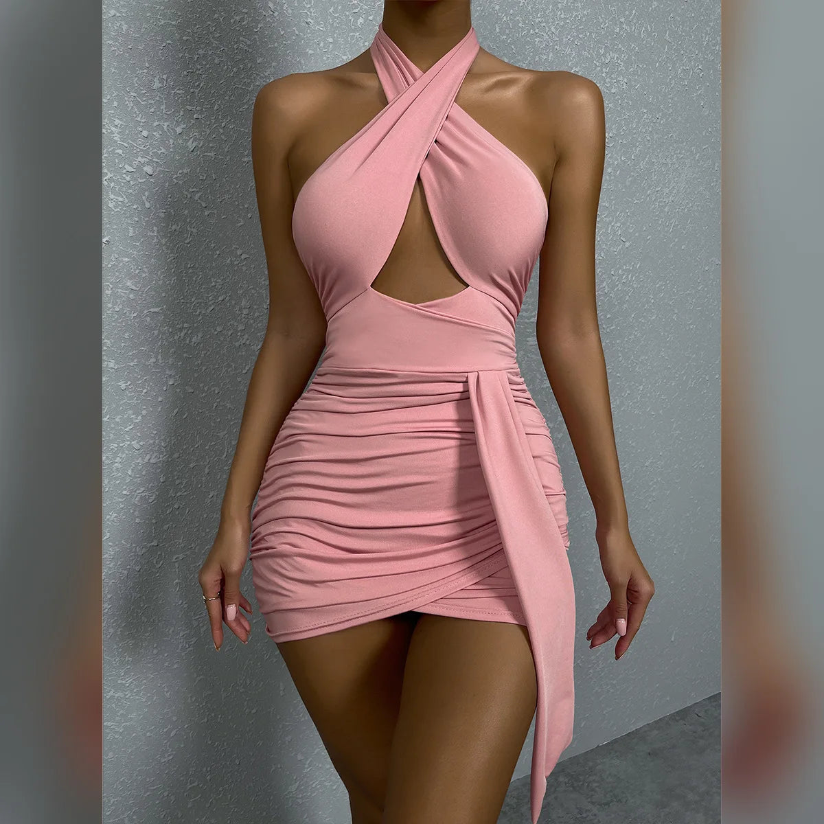 Robe Moulante Sexy Dos Nu Découpe Plissée