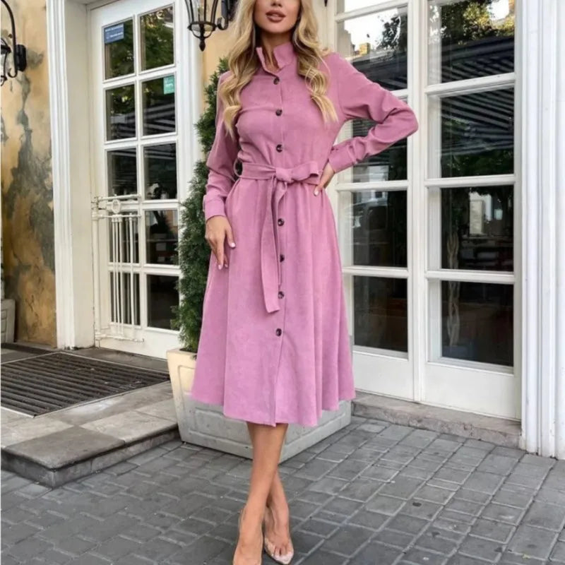 Robe Mi-Longue Velours Côtelé – Manches Longues Automne