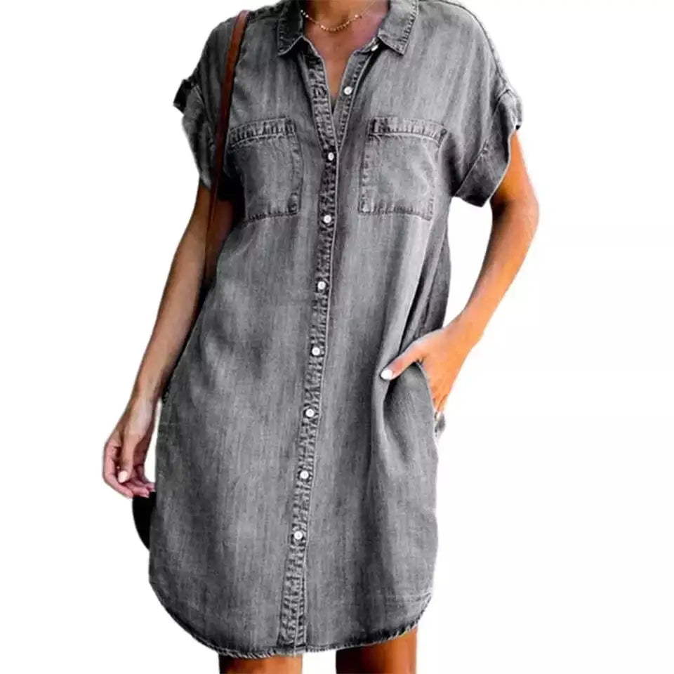 Robe chemise en Denim à simple boutonnage