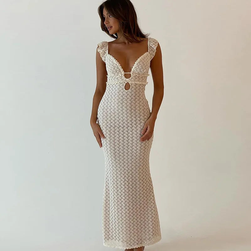 Robe Élégant Détail De Cravate Sexy Découpé Dos Nu