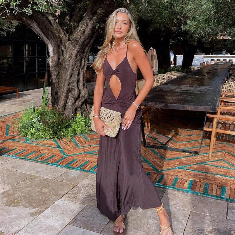 Robe Longue Sexy – Dos Nu, Découpes, Fendue, Sans Manches, Bretelles Moulante