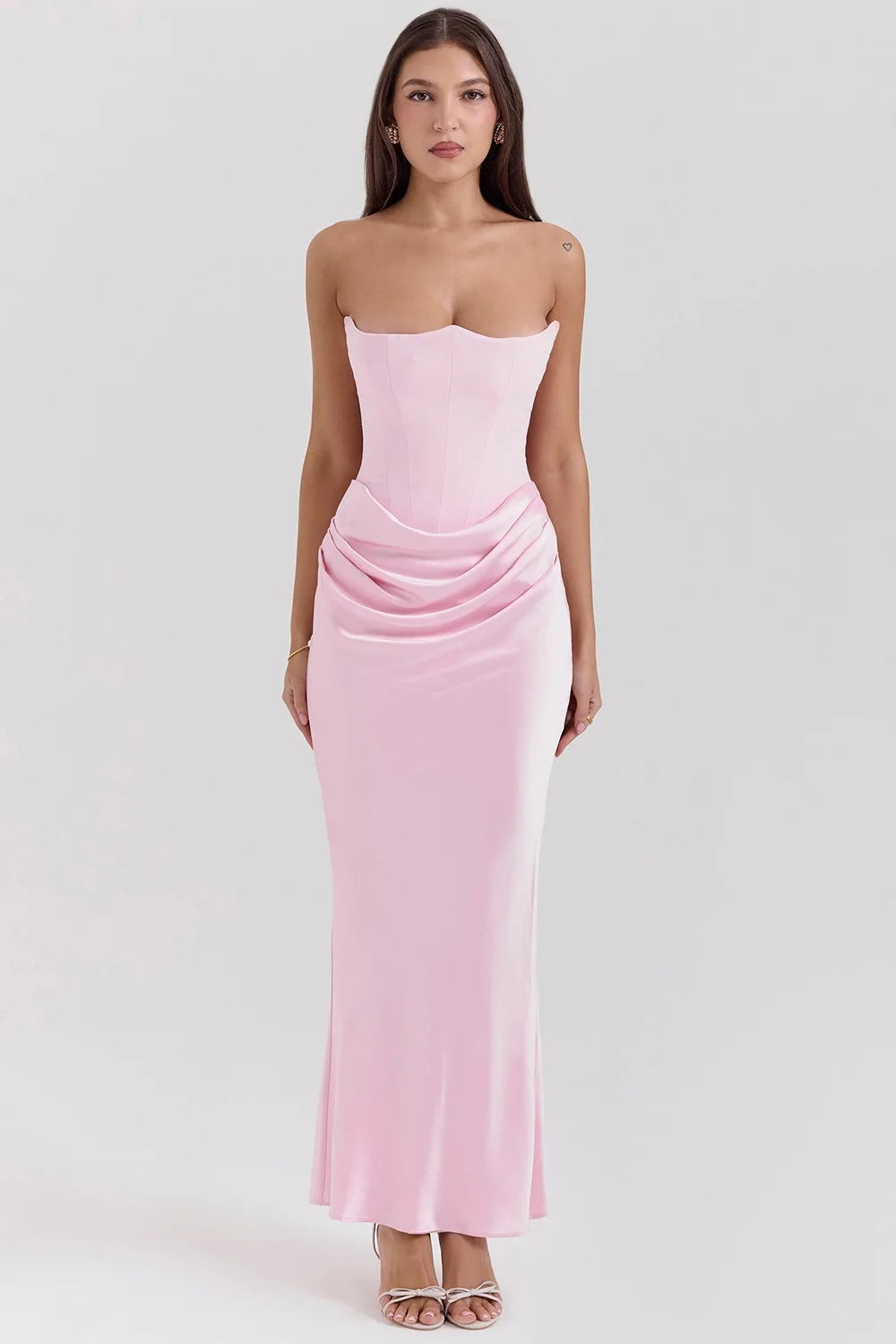 Robe Longue en Satin Sans Bretelles