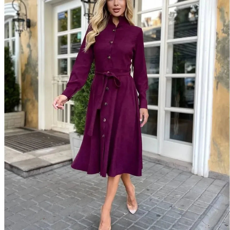 Robe Mi-Longue Velours Côtelé – Manches Longues Automne