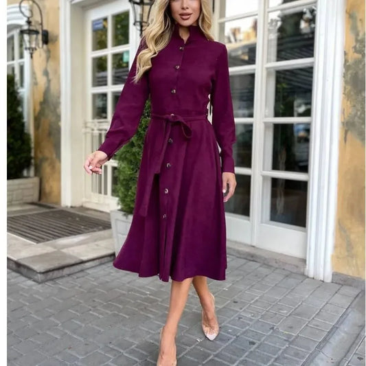 Robe Mi-Longue Velours Côtelé – Manches Longues Automne