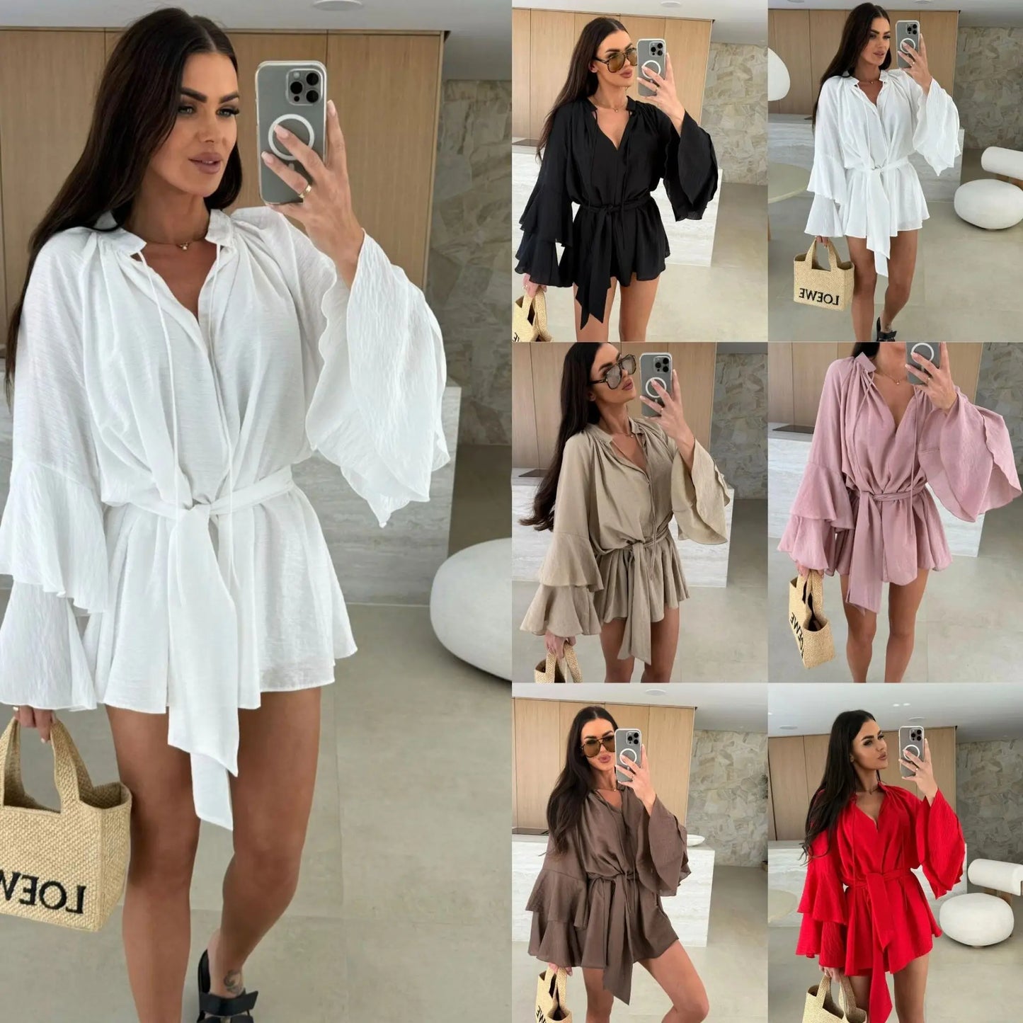 Robe Plissée Élégante à Col V