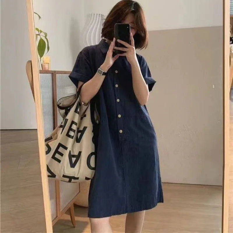 Robe Chemise Mi-Longue en Coton & Lin