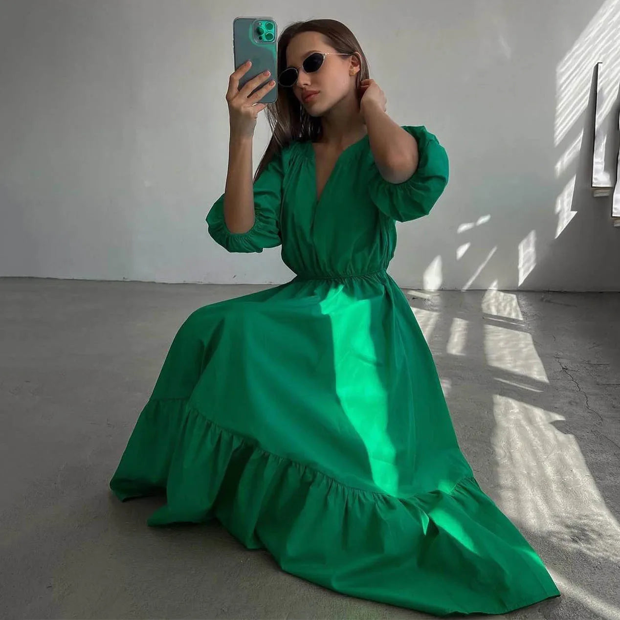 Robe Longue Bohème à Manches Bouffantes
