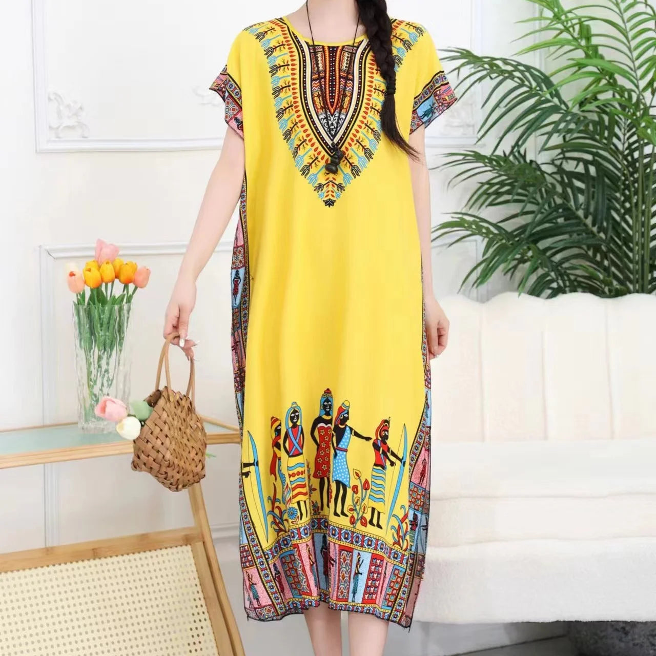 Robe de Maternité Bohème – Imprimé Élégant, Coupe Décontractée, Style Chic pour Grossesse
