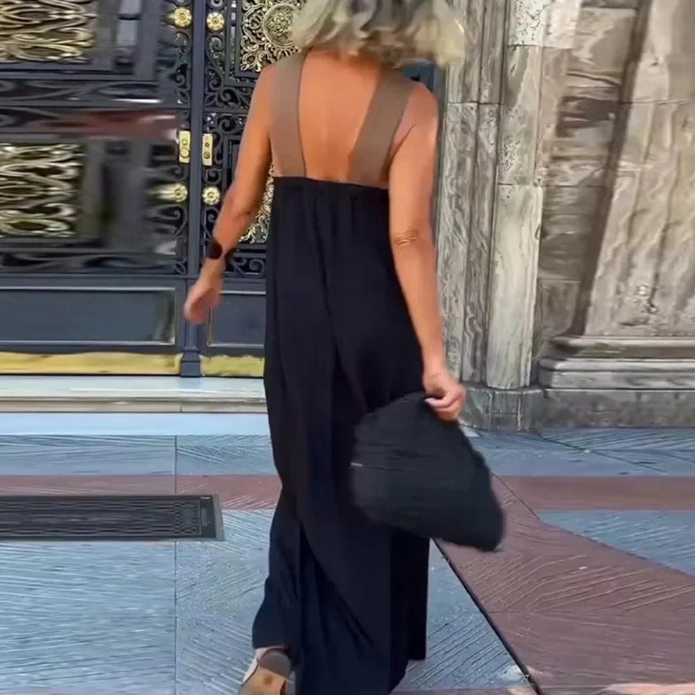 Robe Maxi Rétro Sans Manches, Décontractée Été, Style Vintage Halter pour Femmes