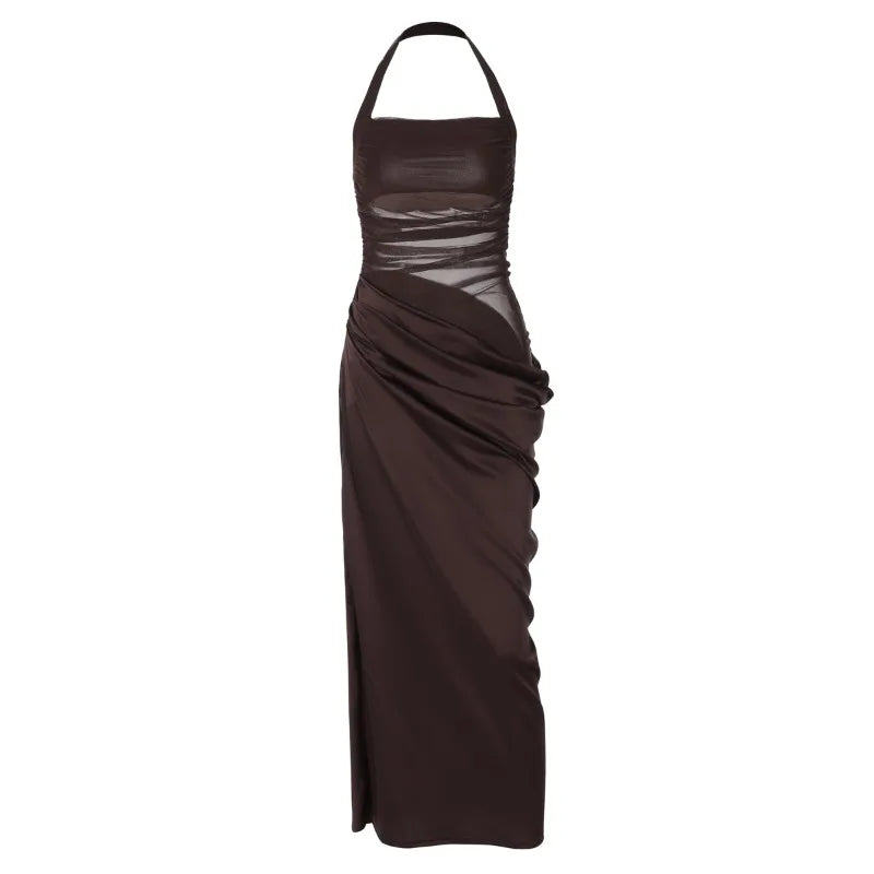 Robe moulante dos nu élégante – maille épissée sexy, soirée chic