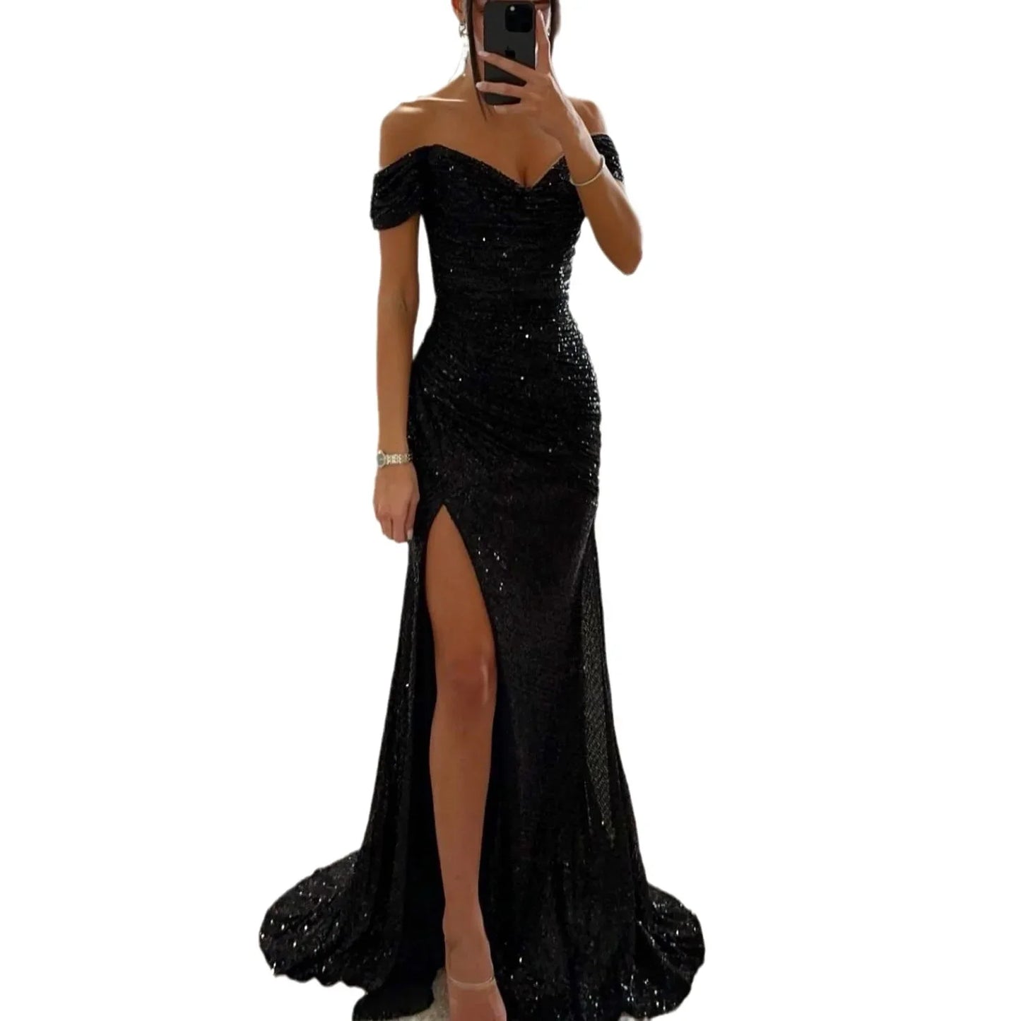 Robe de Soirée Fendue à Paillettes