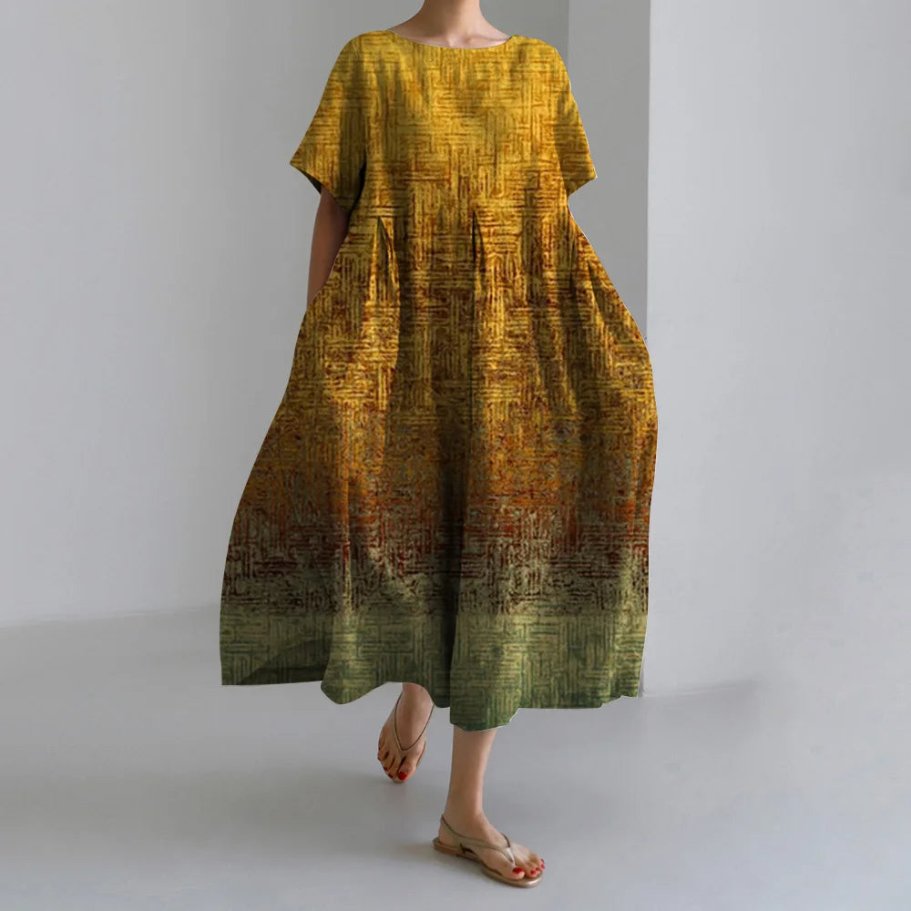 Robe À Manches Courtes Col Rond Vintage Floral Imprimé Été