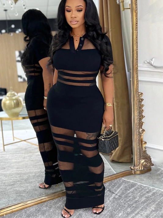 Robe Maxi Transparente à Rayures