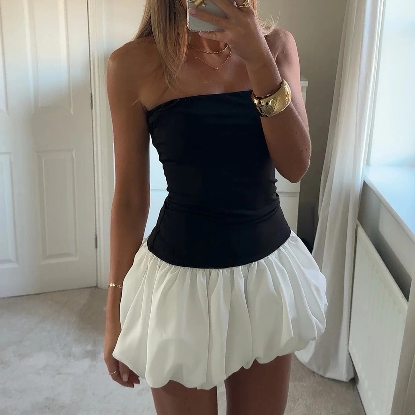 Mini Robe Bustier Sexy  – Robe Bouffante Courte, Épaules Dénudées, Été, Cocktail & Streetwear