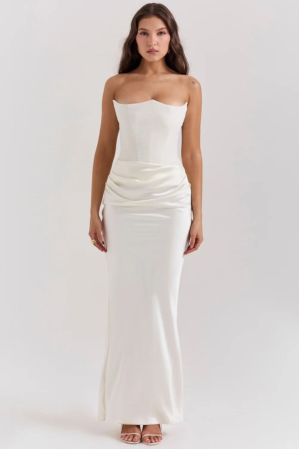 Robe Longue en Satin Sans Bretelles