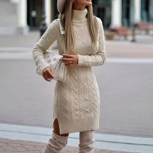 Robe d'hiver Chaud et Épaissi Élégant Pull Tricoté Robe À Manches Longues