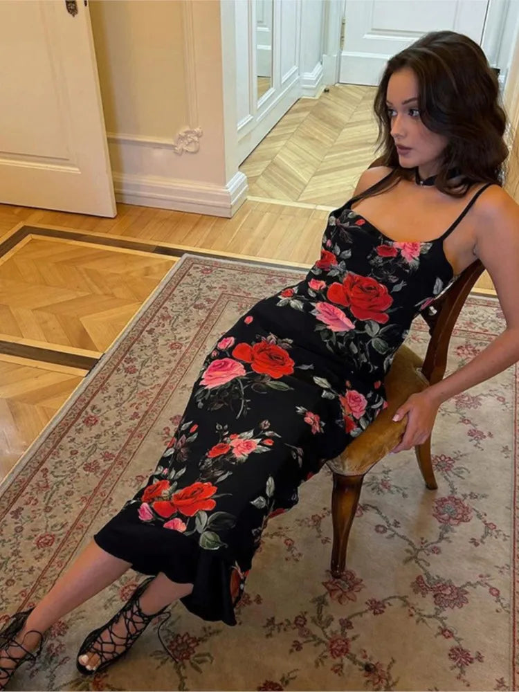 Robe Sexy à Bretelles Femme – Style Rétro Fleuri, Coupe Slim, Enveloppante
