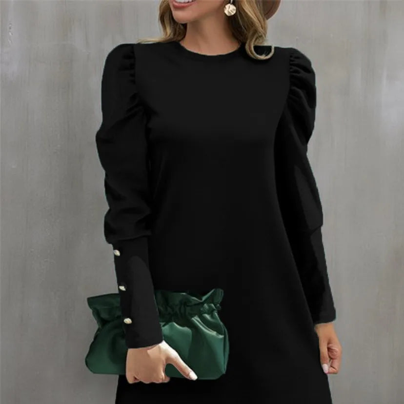 Robe Femme Manches Longues Bulles – Col Rond Boutonnée Automne Hiver 2025
