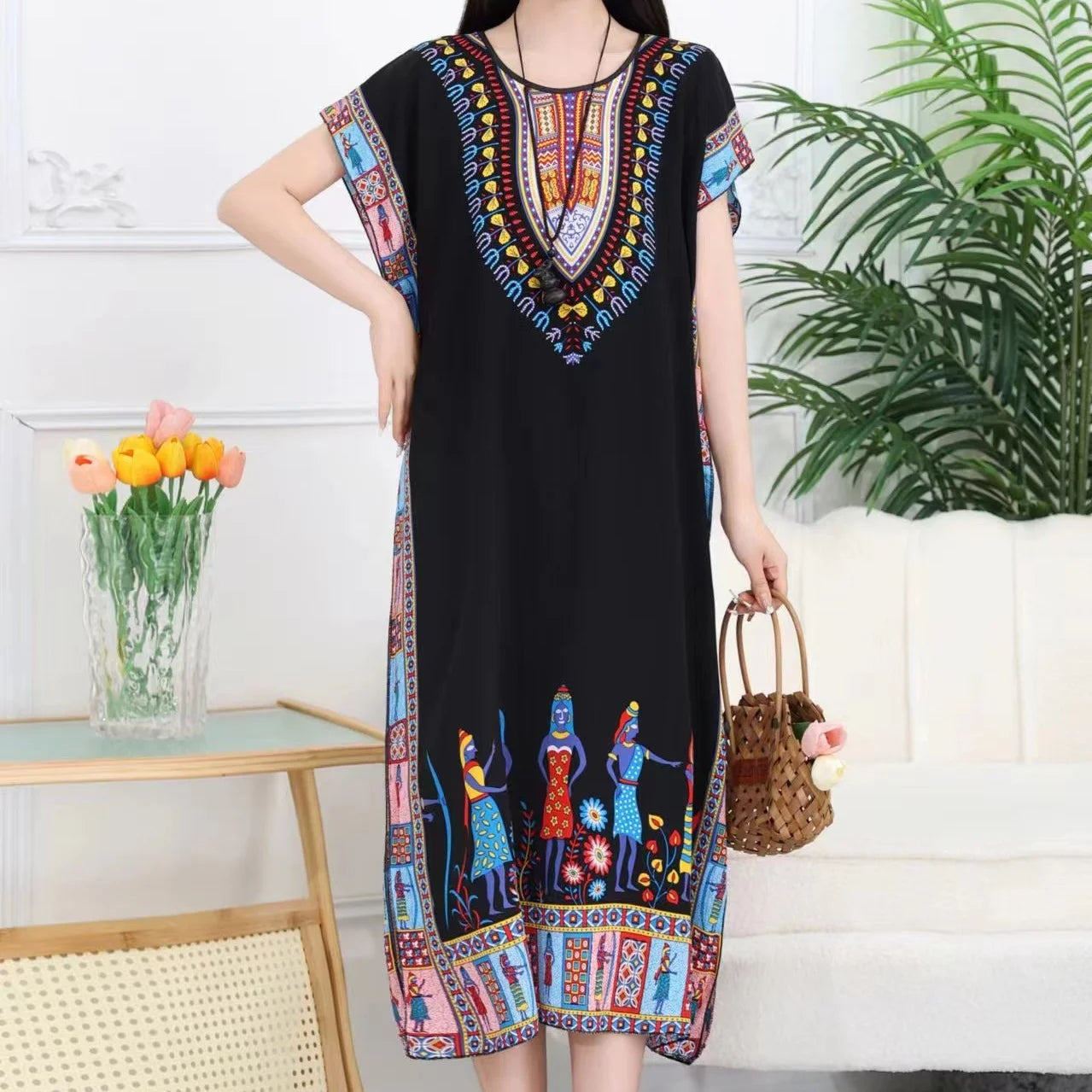 Robe de Maternité Bohème – Imprimé Élégant, Coupe Décontractée, Style Chic pour Grossesse