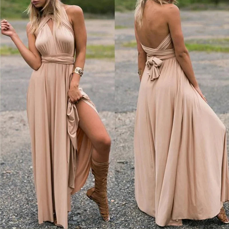 Robe Longue Sexy Sanglé Dame  Multi porté V-cou