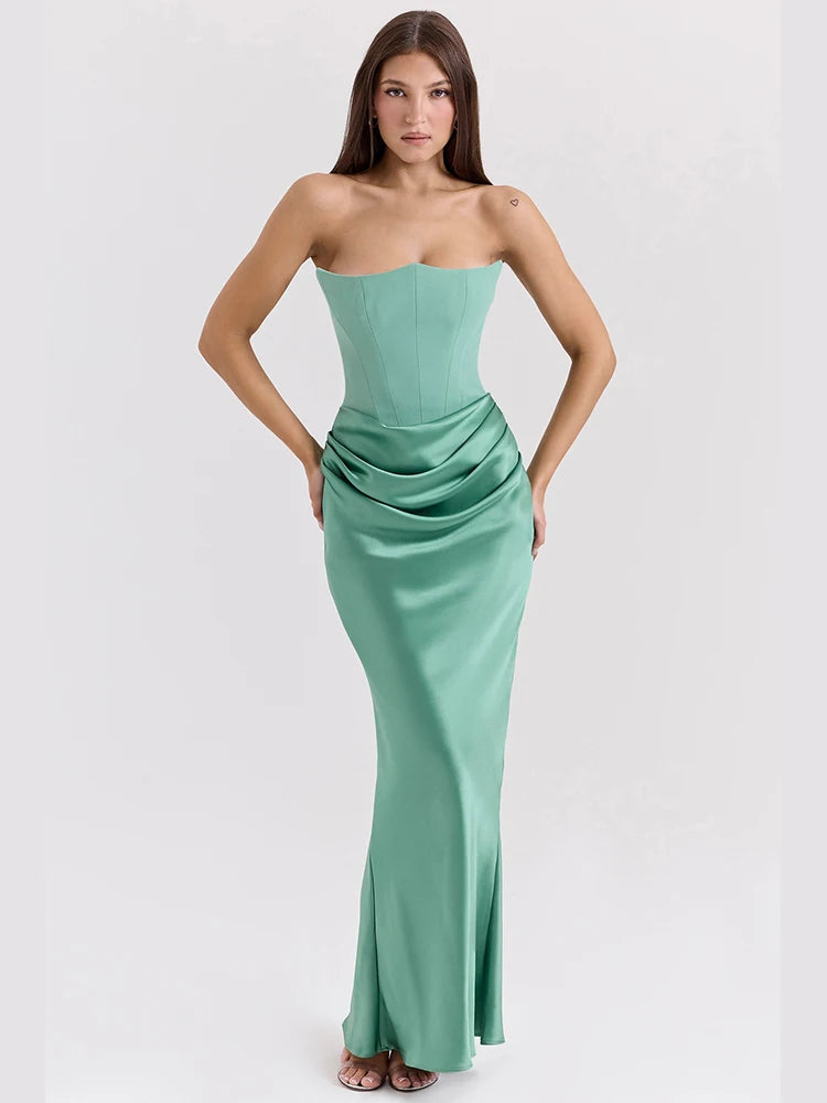 Robe Longue en Satin Sans Bretelles